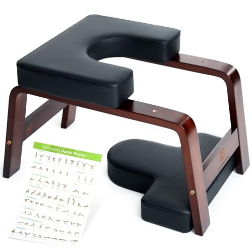 Yoga Headstand Bench, Stand Yoga Chair for Balance Training, Core Strength Building, Upside Down Chair for Relaxation, Handstand Trainer Inversion Chair for Home Gym (Chocolate Black) - color: Chocolate Black