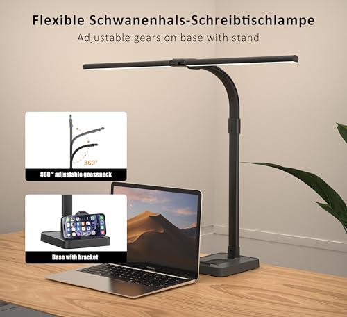 Double Head LED Desk Lamp, Architect Desk Lamps for Home Office, 24W Brightest Workbench Office Lighting-5 Color Modes and 5 Dimmable Eye Protection Modern Desk Lamp (Black-Desktop, Big) - color: Black-Desktop