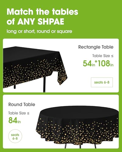 Pureegg Plastic Table Cloth Disposable 8 Pack 54 x 108 Inch, Black Gold | Graduation Party, Class of 2026, Leakproof & Sturdy, Black Gold, Table Cover - color: Black and Gold, size: 54" X 108" Rectangle