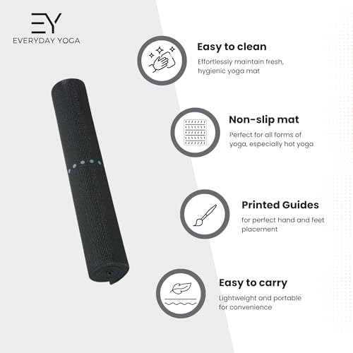 Everyday Yoga Mat Premium Edition, Non-Slip, Eco-Friendly, 3-5mm Thickness - color: Alignment - Black, size: 5mm