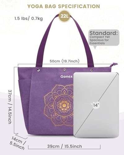Gonex Yoga Mat Bag For Women Canvas Tote Pilates Gym Bag With Mat Carrier | Front-Opening Quick Access Mat Straps, Durable Cotton Canvas, Machine Washable, Bottle Holder Multi Pockets, Yoga Gym Travel - color: Purple, size: Classic (15.5×5.5×14.5inch)