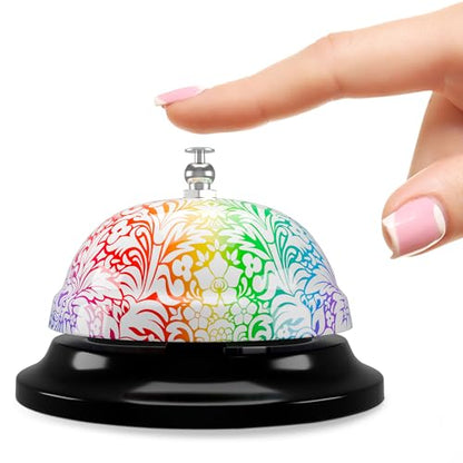 Floral Desk Bell for Teachers, 3.4 in, Stainless Steel, Clear Sound