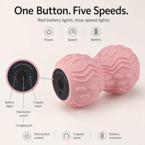 Vibrating Peanut Massage Ball, 5-Speed Back & Neck Recovery Roller (Pink) - color: Pink