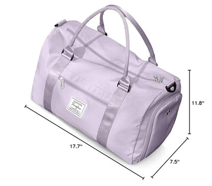 Gym Bag for Women Men with Shoes Compartment,Sports Duffle Bag Personal item travel Duffel Bags Tote Bag Small Carry on Weekender Overnight Bag Workout Dance Bag Hospital Holdalls Light Purple - color: A13-Light Purple