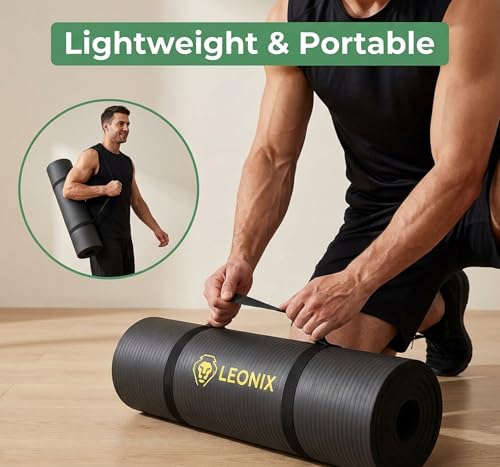 Thick Yoga Mat 10mm Non-Slip Exercise Mat for Home Gym – Extra Cushion Workout Mat for Women & Men, Anti-Tear, Comfort Knee Support – Leonix