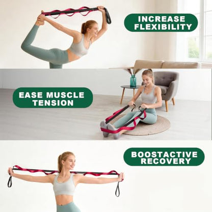 Acozycoo Stretching Strap with Loops for Leg Calf Back Physical Therapy - color: Red