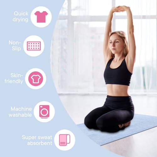 Hot Yoga Towel with Grip Dot, Non Slip Sweat Absorbent Microfiber Yoga Mat Towels for Hot Yoga, Pilates, Fitness and Workout 72inch x 24inch - color: Light Blue