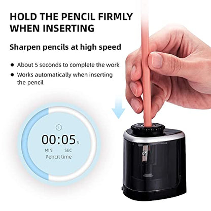 Aogwat Pencil Sharpener Electric Pencil Sharpener for Kids, Blade to Fast Sharpen, Suitable for No.2/School/Classroom/Office/Home (Black) - color: Black