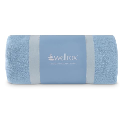 Wellrox Microfiber Yoga Mat Towel with Grip – Ultra Absorbent, Super Soft, and Quick Dry Hot Yoga Towel Non Slip for Pilates, Bikram, and Fitness Workouts (74” x 26”, Blue) - color: Blue