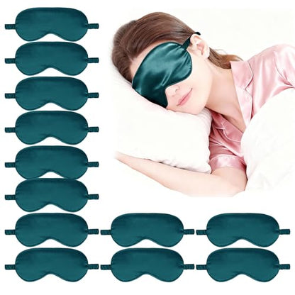 12PACK Silky Sleep Masks Satin Eye Mask Silk Eyes Cover for Sleeping Blackout Eyeshades Soft Blindfold Travel Nap Gifts - color: Peacock Blue