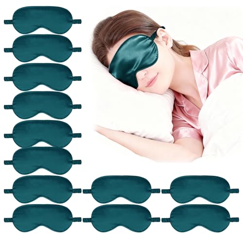 12PACK Silky Sleep Masks Satin Eye Mask Silk Eyes Cover for Sleeping Blackout Eyeshades Soft Blindfold Travel Nap Gifts - color: Peacock Blue