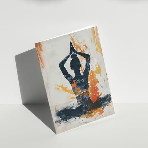 Artery8 Abstract Painting Woman in Yoga Pose Orange Greeting Birthday Card Him Her All Blank