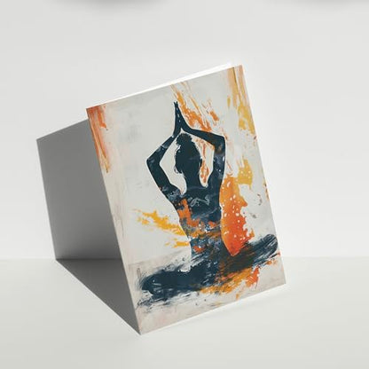 Artery8 Abstract Painting Woman in Yoga Pose Orange Greeting Birthday Card Him Her All Blank