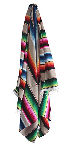 Del Mex Mexican Serape Blanket (X-Large, Tan) - color: Tan, size: X-Large