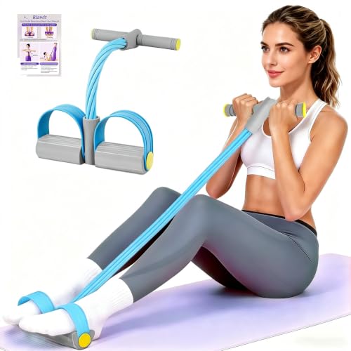 Pedal Resistance Band with Handle, 6-Tube Natural Rubber Exercise Bands - color: Gray & Blue