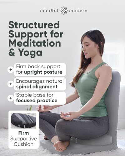 Mindful Modern Folding Pro Meditation Chair - Adjustable Meditation Seat with Back Support and Half Moon Buckwheat Meditation Cushion - Comfortable Mindfulness Living Room Floor Chair - color: Slate Grey