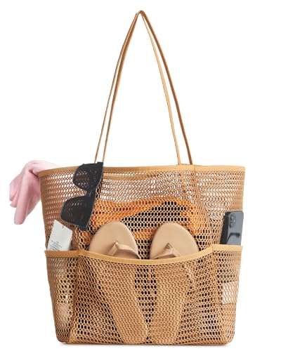 Iioscre Beach Bag for Women, Causal Hobo Handbags with Zipper Inner Pocket - color: Khaki-001