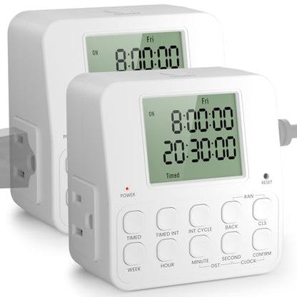 NEARPOW 2-Pack Dual 7 Day Programmable Timer Outlet, Infinite Repeat Cycle - size: 2 Pack