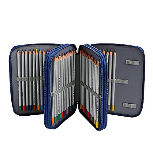 72 Slots Pencil Case Organizer w/Removal Handle Strap | 3-Layer Zipped Pencils Box Large for Colored Pencils Watercolor Pencils for Office and Travel for Artist - color: Jungle