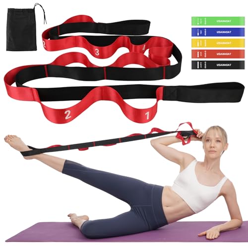 Resistance Bands Exercise Bands Set for Women, Non-Elastic Yoga Strap with Loops for Stretching Physical Therapy, Workout Bands with 5 Resistance Levels for Home Gym Exercise