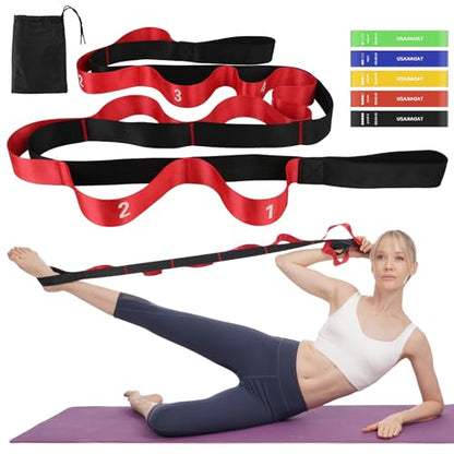 Resistance Bands Exercise Bands Set for Women, Non-Elastic Yoga Strap with Loops for Stretching Physical Therapy, Workout Bands with 5 Resistance Levels for Home Gym Exercise