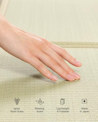 FULI Japanese Tatami Mattress, Foldable Igusa Rush Grass, Natural, Queen | Tatami Rug, Japanese Floor Mattress Mat, Made in Japan, 0.5 in thick, firm woven surface, tri-fold design - size: Queen (79"L x 59"W x 0.5"Th), style: Foldable Mat