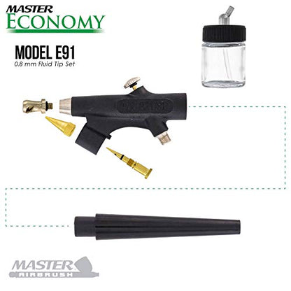 Master Airbrush E91 Airbrush Set Single-Action External Mix Siphon Feed | Airbrush Set with 0.8mm Tip and 1/8" air inlet