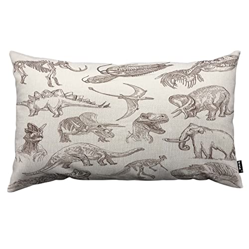 TKS MITLAN Dinosaur Pillow Covers 12 x 20 Inch Sketch Bones Fossils Mammoth Stegosaurus Trilobite Ancient Animal Linen Couch Bed Sofa Car Waist Cushion Cover 12 x 20 inch - color: Dinosaur, size: 20" x 12" (Pack of 1)