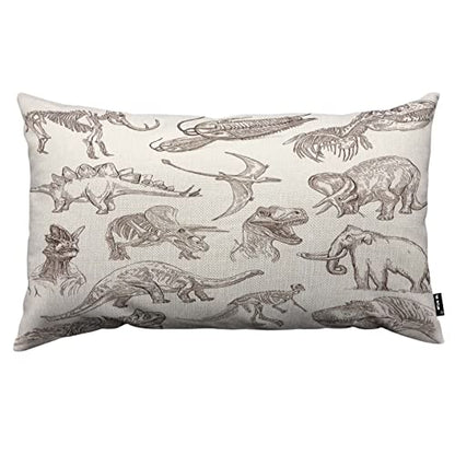 TKS MITLAN Dinosaur Pillow Covers 12 x 20 Inch Sketch Bones Fossils Mammoth Stegosaurus Trilobite Ancient Animal Linen Couch Bed Sofa Car Waist Cushion Cover 12 x 20 inch - color: Dinosaur, size: 20" x 12" (Pack of 1)