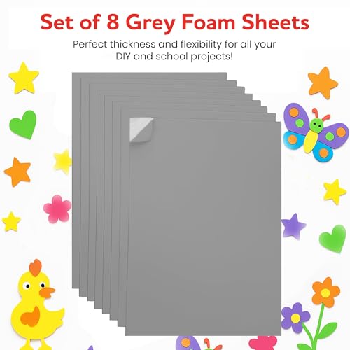 Self-Adhesive EVA Foam Sheets for Crafts – 2mm Thickness 8 Grey Sheets, 6 x 9 Inch, Peel & Stick Foam Paper for DIY, Scrapbooking & Kids’ Art. - color: Grey - 8 Pack