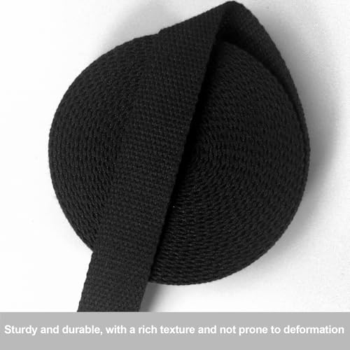 Black Heavy‑Duty Cotton Webbing Strap 1''x6yds for Bags | 2mm thick webbing for dog collars, backpack, bag handles, apron straps, slings, sewing repairs & DIY craft projects. - color: Black