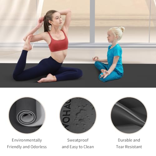 8mm Extra Wide 80cm Yoga Mat Non Slip | Spacious 80cm x 72" mat for tall users, gym, pilates. POE, reversible dual-color, non-slip, tear-proof, odorless, strap. - color: Black+Gray
