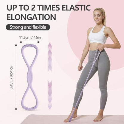 RYAOLELY Figure 8 Resistance Band, Exercise Band for Physical Therapy, Yoga Pilates Home Workout, Portable Fitness Band with Anti-Slip Grip - color: 15LB Pink&Purple