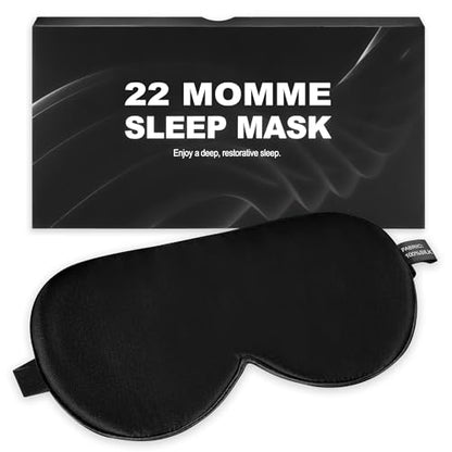 Sleep Mask, 100% 22 Momme Mulberry Silk Eye Mask with Adjustable Strap | Eye Sleeping Mask for Women Men, 100% Mulberry Silk, 22 Momme 6a Fibers, Blackout Blindfold Eye Cover for Side Sleeper(Black) - color: Black 22 Momme