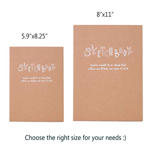 Kraft Cover Drawing Notebook & Sketchbook – Set of 2 Blank Plain Sketch Books – 125g Thick Paper, 200x280mm Paper Ideal for Drawing & Sketching- 128 sheets/256 Pages – 180 Degree Opening, 2pcs - size: 200x280mm