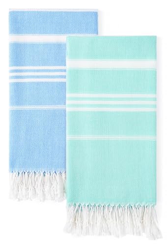 2 Packs Cotton Turkish Beach Towels Quick Dry Sand Free Soft Absorbent Adult Oversized Bath Pool Swim Long Towel Lightweight Thin Sandless Fast Drying Over The Lounge Chair Towel Sand Repellent Anti - color: Thinner Set Mink Turquoise