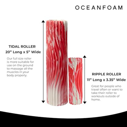 Oceanfoam Tidal Roller - Red Marbled - Muscle Massage Foam Roller for Back Pain & Stretching - Firm and Ergonomic Wide Wave Textured - Yoga, Athletics, & Wellness - Full Size, 20" x 5" - color: Red Marbled