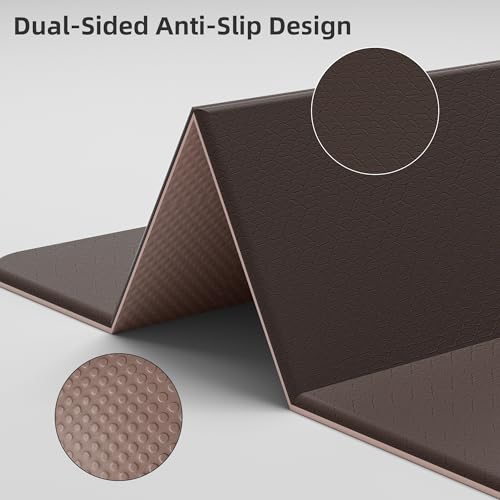 HAHE 7-Fold Design Extra Thick Yoga Mat 72"L x 24"W x 0.47", TPE - color: Brown & Beige