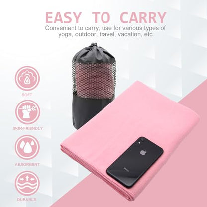 Eunzel 2 Pack Hot Yoga Towel with Grip Dot, Non Slip Yoga Mat Towe Sweat Absorbent Towel for Hot Yoga,Bikram, Pilates and Fitness 72" x 24", Pink - color: Pink