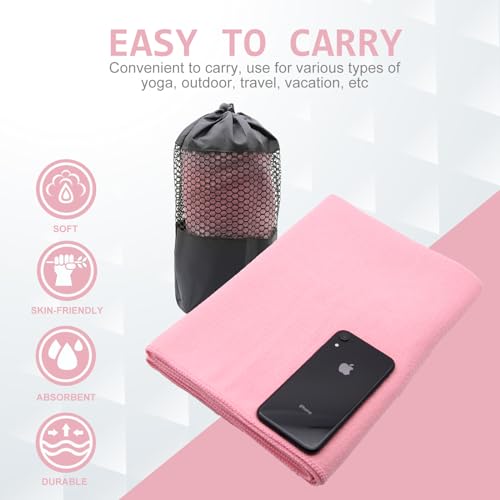 Eunzel 2 Pack Hot Yoga Towel with Grip Dot, Non Slip Yoga Mat Towe Sweat Absorbent Towel for Hot Yoga,Bikram, Pilates and Fitness 72" x 24", Dark Cyan/Pink - color: Dark Cyan/ Pink