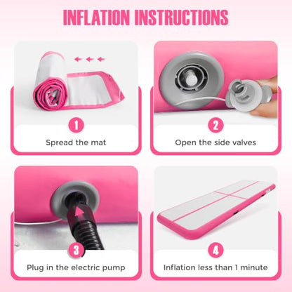 Inflatable Gymnastics Mat Air Tumble Track Tumbling Mats with Pump - color: Pink, size: 10ft*3.3ft*4inch(3m*1m*10cm)