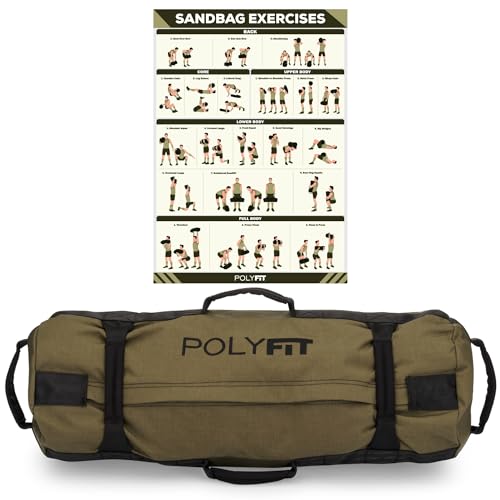 Polyfit Classic Sandbag - Workout Sandbag with 8 Gripping Handles | For working out and weight training, 3 sizes with adjustable filler bags, 8 foam handles, sand not included - color: GREEN, size: Small (10-50lbs)