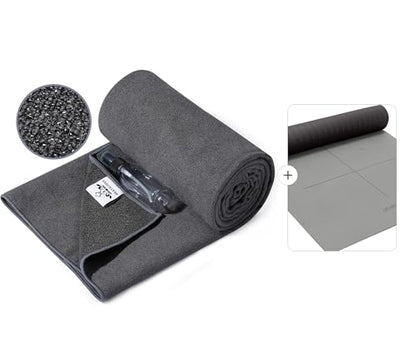 Non Slip Yoga Mat Towel（Grey）+ Eco Friendly Non Slip Yoga Mat (Charcoal）