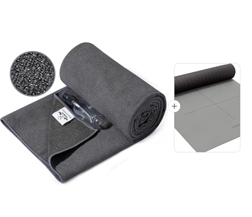 Non Slip Yoga Mat Towel（Grey）+ Eco Friendly Non Slip Yoga Mat (Charcoal）