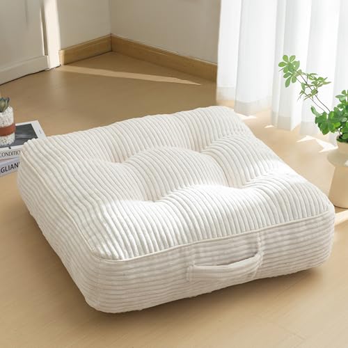 HIGOGOGO 6" Extra Thick Floor Pillow Cushion for Adults, Meditation Cushion Pillow, Large Square Floor Sitting, Tufted Corduroy Cover, for Tatami Living Room or Yoga, 22x22 Inch, Beige - color: Square Beige, size: 6" Thick(Pack of 1)