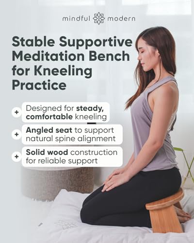 Mindful Modern Folding Meditation Bench - Bamboo Kneeling Stool with Locking Magnetic Hinges - Portable Cross Legged Folding Seiza Chair w/Travel Bag
