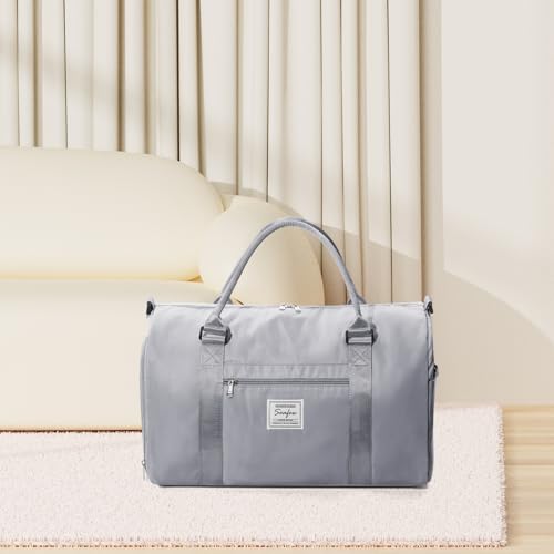 Gym Bag Womens Mens with Shoes Compartment and Wet PocketTravel Duffel Bag for Women for Plane, port Gym Tote Bags Swimming Yoga Small Waterproof Weekend Overnight Carry on Bag Hospital Holdalls - color: A22-Grey