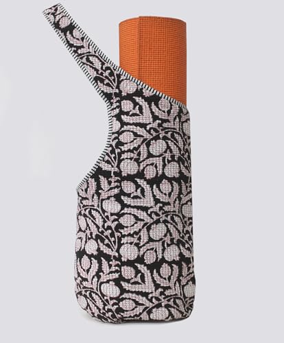 INDIAN CRAFT CASTLE Yoga Mat Bag | Tote Mat Bag | Sling Yoga Tote w/Large Side Pocket & Zipper Pocket | Yoga Mat Carrier Fits Most Size Mats - color: Black & Pink