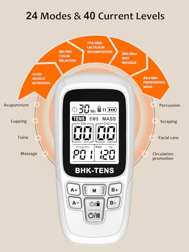 24 Modes TENS EMS Unit for Pain Relief, Muscle Stimulator Machine with 8 Reusable Electrode Pads - FDA Cleared 3-in-1 Device, 40 Intensity Levels, 90 Min Timer, Back/Neck/Knee Therapy, Pulse 2-150Hz - color: 280 White