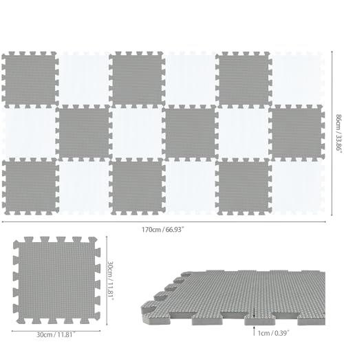 qqpp EVA Rubber 18 Tiles Interlocking Puzzle Foam Floor Mats - Baby Play Mat for Playing | Exercise Mat for Home Workout. White, Gray. QC-ALb18N - color: 2 White, Gray, size: 18 Tiles